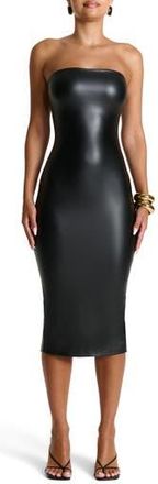 Naked Wardrobe Strapless Faux Leather Body-Con Midi Dress in Black at Nordstrom Rack, Size X-Small