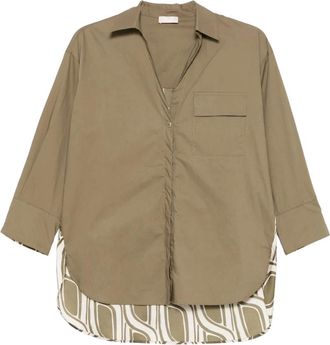 Liu Jo Overhemden, Dames, Groen, S, Katoen, Elegante Franse Kraag Katoenen Overhemd