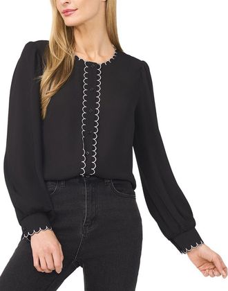 CeCe by Cynthia Steffe Scallop Detail Button Down Blouse
