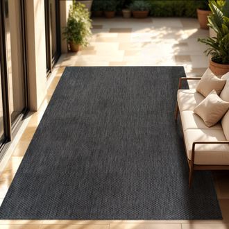 Paco Home Paco Home - Alfombra Exterior Interior Balc&oacute;n Terraza Alfombra Cocina Monocolor Jaspeado Antracita, 150 Cm Cuadrado