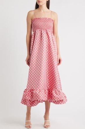 Sister Jane Campion Smocked Sleeveless Midi Dress in Red at Nordstrom Rack, Size X-Large