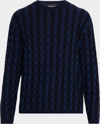 Emporio Armani Men & apos;s Embossed Jacquard Wool Crewneck Sweater