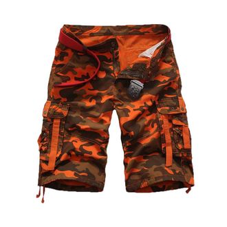 Yonglan Mens Cotton Casual Twill Cargo Shorts Pants Summer Fashion Sports Beach Travel Pockets Camouflage Shorts Orange Camo 28