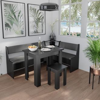 Vicco Conjunto Con Banco Esquinero Roman, Negro, 120 X 41.5 Cm Con Mesa