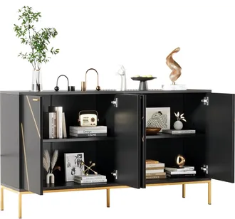 STILVORA Aparador Con 4 Puertas, Estante Ajustable Y Patas De Metal, Con Sistema Antivuelco, Para Sal&oacute;n, 150 X 40 X 80 Cm
