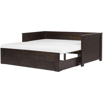 Beliani Cama Extensible De Madera Marr&oacute;n 90/180 X 200 Cm Con Estructura Cama Adicional Extra&iacute;ble Con 3 Cajones Estilo Escandinavo Cahors