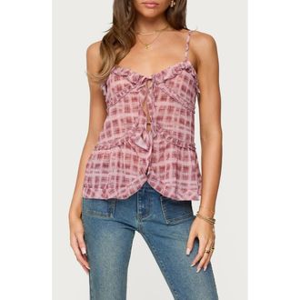 Edikted Ruffle Tie Front Chiffon Camisole in Pink at Nordstrom, Size X-Small