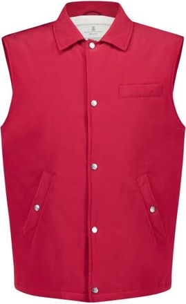 Brunello Cucinelli Button-Up Waterafstotend Geweven Vest - Heren - Bodywarmers - Rood - M - Polyester - Jassen