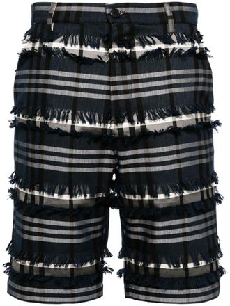 Henrik Vibskov Geruite shorts met franje - Blauw