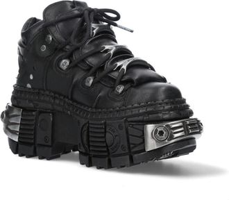 New Rock Leather Platform Ankle Boots-WALL106-S10