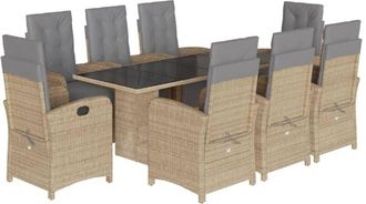 vidaXL Set Comedor De Jard&iacute;n 9 Pzas Con Cojines Rat&aacute;n Sint&eacute;tico Beige Vidaxl