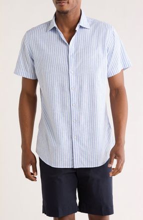 Rodd & Gunn Middle Hill Short Sleeve Cotton & Linen Button-Up Shirt in Sea Spray at Nordstrom Rack, Size Xx-Large