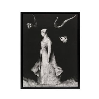 Artery8 Haunting Ghostly Female Figure Redon Black Framed Canvas Wall Art | Size: W24 x H32