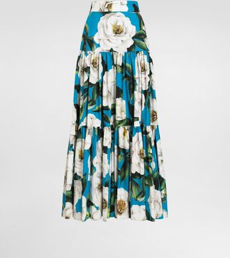Dolce & Gabbana Long Ruffled Skirt In Gardenia-print Cotton - Woman Skirts Print 36