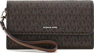 Michael Kors Jet Set Medium Flap Double Zip Wristlet Womens Handbags Brown/Acorn, Polyester