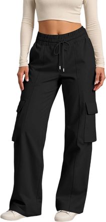 Generic Womens Wide Leg Cargo Pants, Baggy High Waisted Elastic Drawstring Tracksuit Lounge Cargo Trousers with Multiple Pockets, Casual Lounge Lightweight Jo