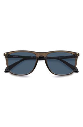 Polaroid 55mm Polarized Rectangular Sunglasses in Brown/Blue Pz at Nordstrom