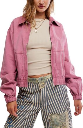 Free People Birdie Cotton Bomber Jacket in Rose Rasin at Nordstrom, Size X-Large