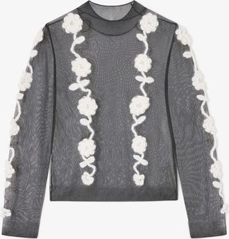 Ganni Black Flower Crochet Turtleneck - Size XXS