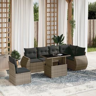 vidaXL Set De Sof&aacute;s De Jard&iacute;n 7 Pzas Con Cojines Rat&aacute;n Sint&eacute;tico Gris Vidaxl