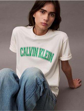 Calvin Klein Jeans Calvin Klein Womens Boxy Varsity Logo T-Shirt - White - XS