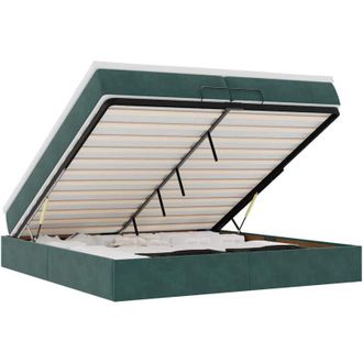 vidaXL Estructura De Cama Otomana Colchones Terciopelo Verde Oscuro Vidaxl