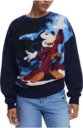 Desigual Blauwe Dames Sweater met Mickey Print - Dames - Ronde hals truien - Veelkleurig - S - Truien & Vesten