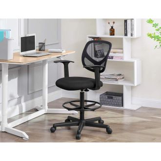 Songmics Mesh Drafting Chair with Arms Height Adjustable Footrest in Black
