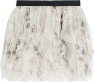 Max Mara Kurzer Rock mit bedruckten Organza-Bl&uuml;tenbl&auml;ttern Perlgrau
