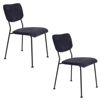 Zuiver Juego de 2 sillas de comedor de terciopelo azul