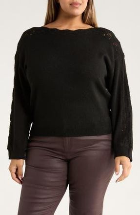 Wit & Wisdom Open Stitch Boat Neck Sweater in Heather Black at Nordstrom Rack, Size 2X