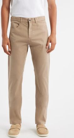 Canali Regular Fit 5-Pocket Cotton Stretch Twill Pants in Neutral Brown at Nordstrom, Size 50