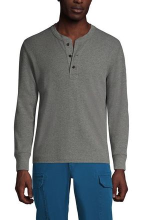 Lands End Long Sleeve Thermal Waffle Henley in Pewter Heather at Nordstrom, Size Small
