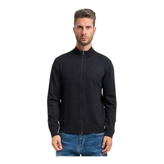 A|X Armani Exchange Cardigans, male, Black, XL, Blue High-Neck Cardigan Jumper