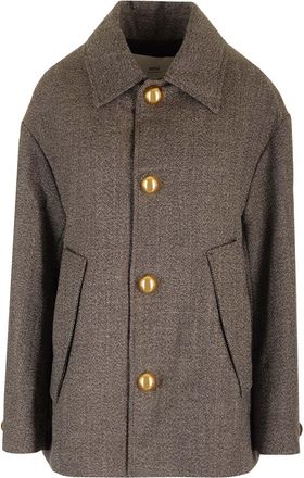 Ami Wool And Cotton Caban Coats Marrone-Donna