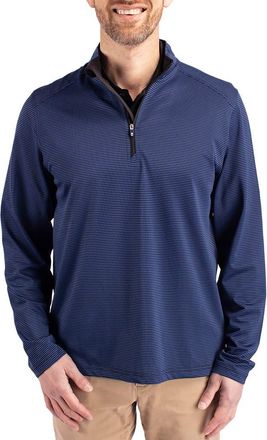 Cutter & Buck Virtue Micro Stripe Quarter Zip Pullover in Tour Blue/Black at Nordstrom, Size Xxx-Large