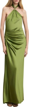 Veronica Beard Izaren Halter Neck Silk Blend Dress in Cactus at Nordstrom, Size 10