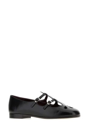 Tory Burch Womens Black Leather Violet Ballerinas 001 Ballerine Flat Shoes