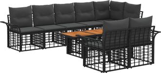 vidaXL Conjunto De Sof&aacute;s De Jard&iacute;n 9 Uds. Negro Y Gris Oscuro Vidaxl