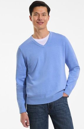 Lands End Fine Gauge Cotton V Neck Sweater in Soft French Blue at Nordstrom, Size Xx-Large