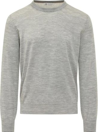 Brunello Cucinelli Crewneck Fine Gauge - Heren - Ronde hals truien - Grijs - 3XL - Truien & Vesten