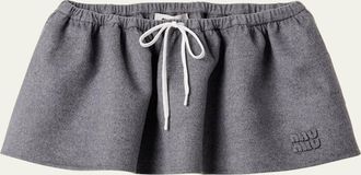 Miu Miu Drawstring Cashmere-Wool Mini Skirt