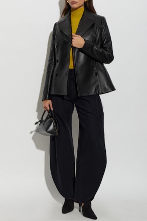 Alaia Leather Double-breasted Coat, Womens, Black