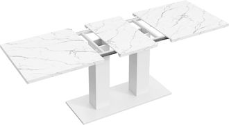 STILVORA Mesa De Comedor Para 4 A 8 Personas Extensible Con Tablero De 30 Mm Y Doble Pie Central En Mdf Blanco