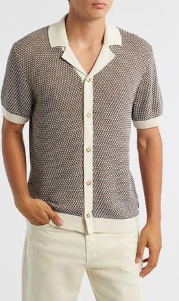 BOSS Iconico Textured Knit Camp Shirt in Brown/White at Nordstrom Rack, Size Xx-Large