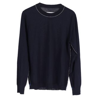 Maison Margiela Knitted Crewneck Sweater in Navy Blue Wool