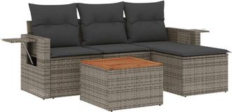 vidaXL Juego De Sof&aacute;s Jard&iacute;n Con Cojines 5 Pzas Rat&aacute;n Sint&eacute;tico Gris Vidaxl