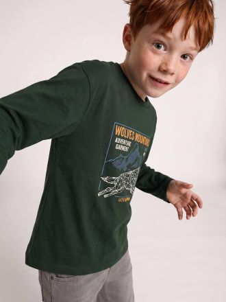 Vertbaudet Jungen Langarmshirt mit Aufdruck gr&uuml;n