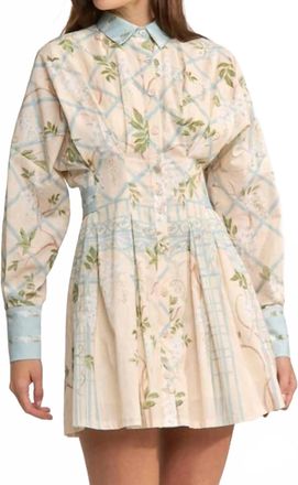 En Saison Georgina Mini Shirt Dress In Cream Blue Olive