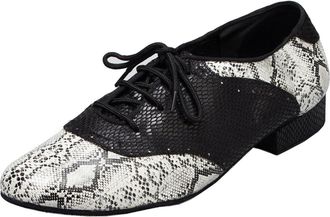 Minitoo Mens Leopard Snake Black Synthetic Ballroom Dance Shoes UK 8.5